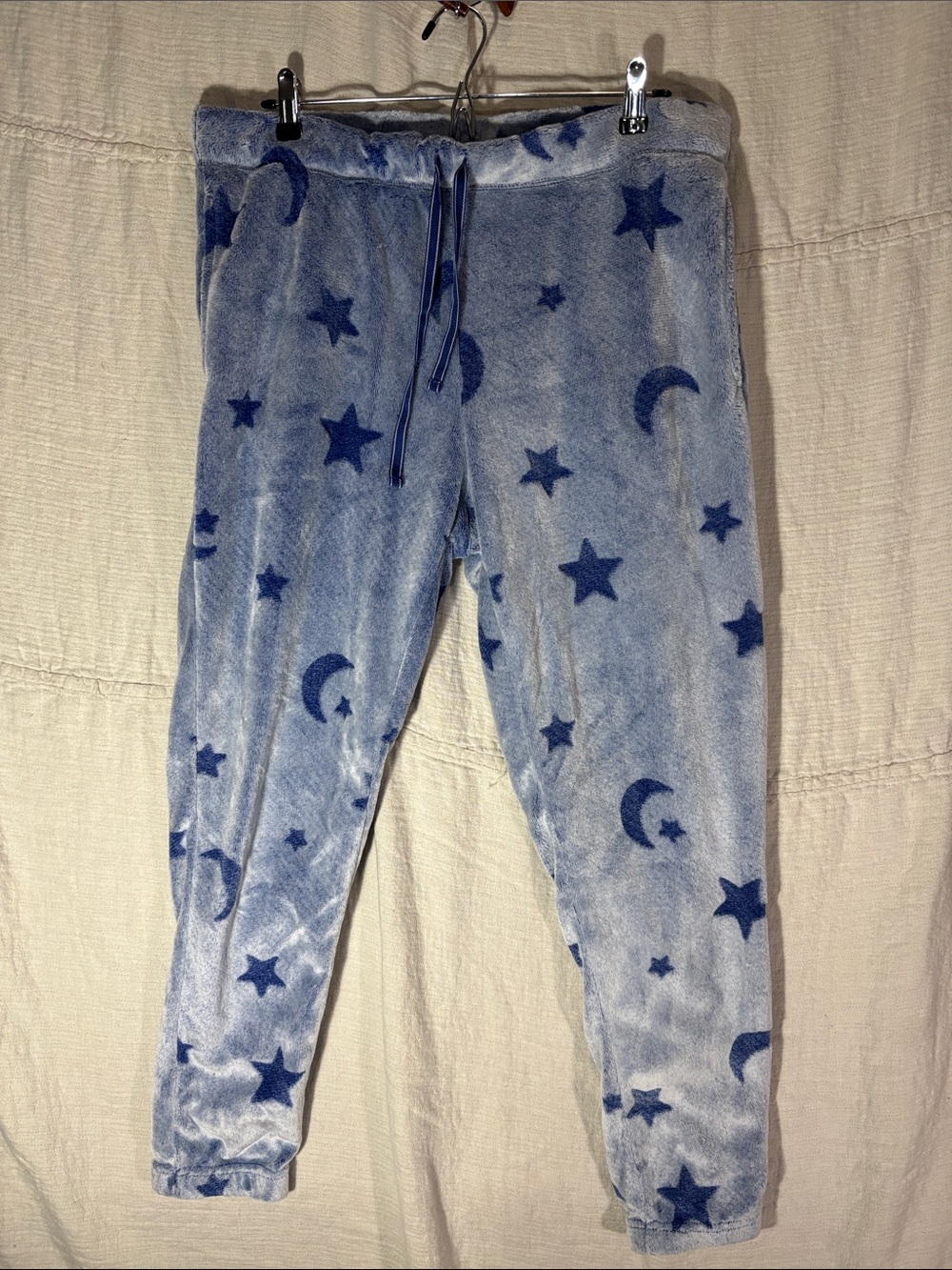 Joyspun Blue Celestial Plush Star Moon Sleep Jogger Pants Size L Like New